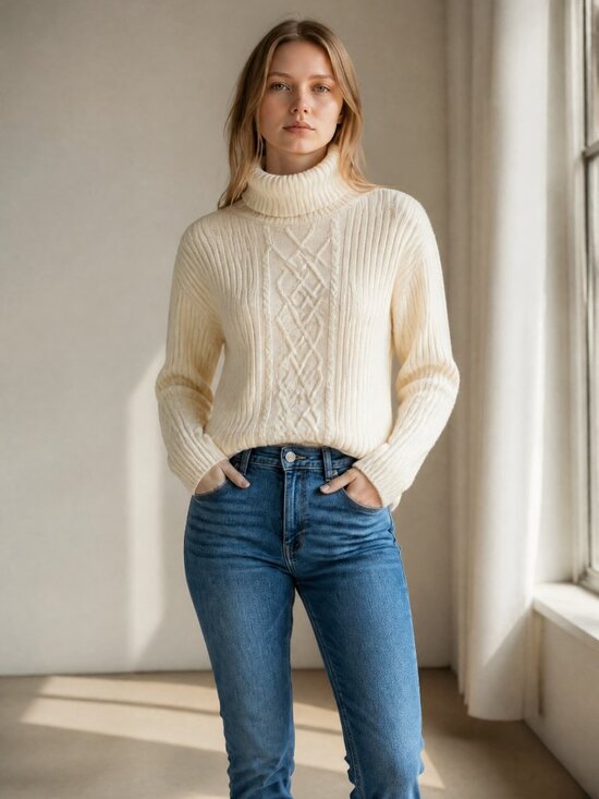 Jones New York Sweaters - Jones New York Country Womens size XL Ivory Turtleneck Cable Knit Sweater